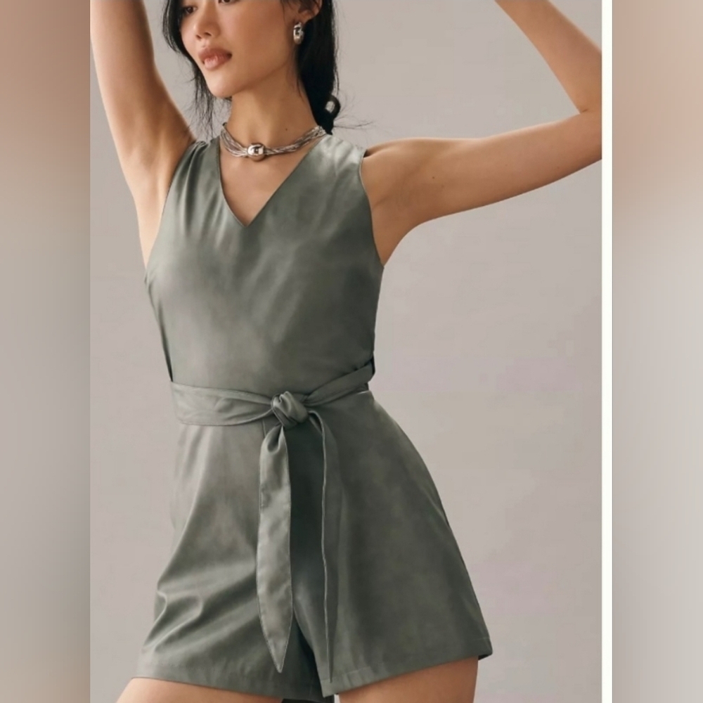 Anthropologie Avec Les Filles Women’s Faux Leather Cross Back Wrap Romper Size S